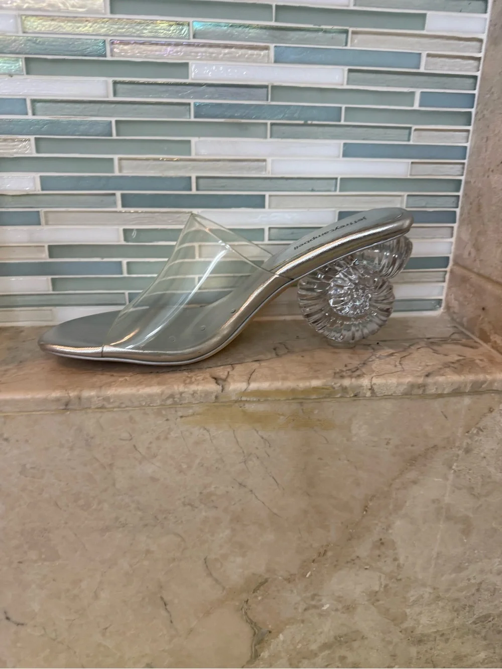 Jeffrey Campbell Silver/Clear Conch Heel Slide Sandals - Women